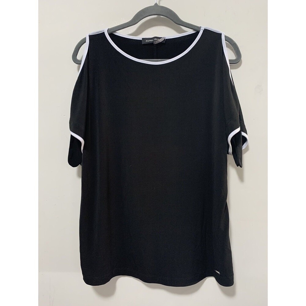 Ivanka Trump Women's Medium Black Short Sleeve Top Cold Shoulder Dressy Elegant